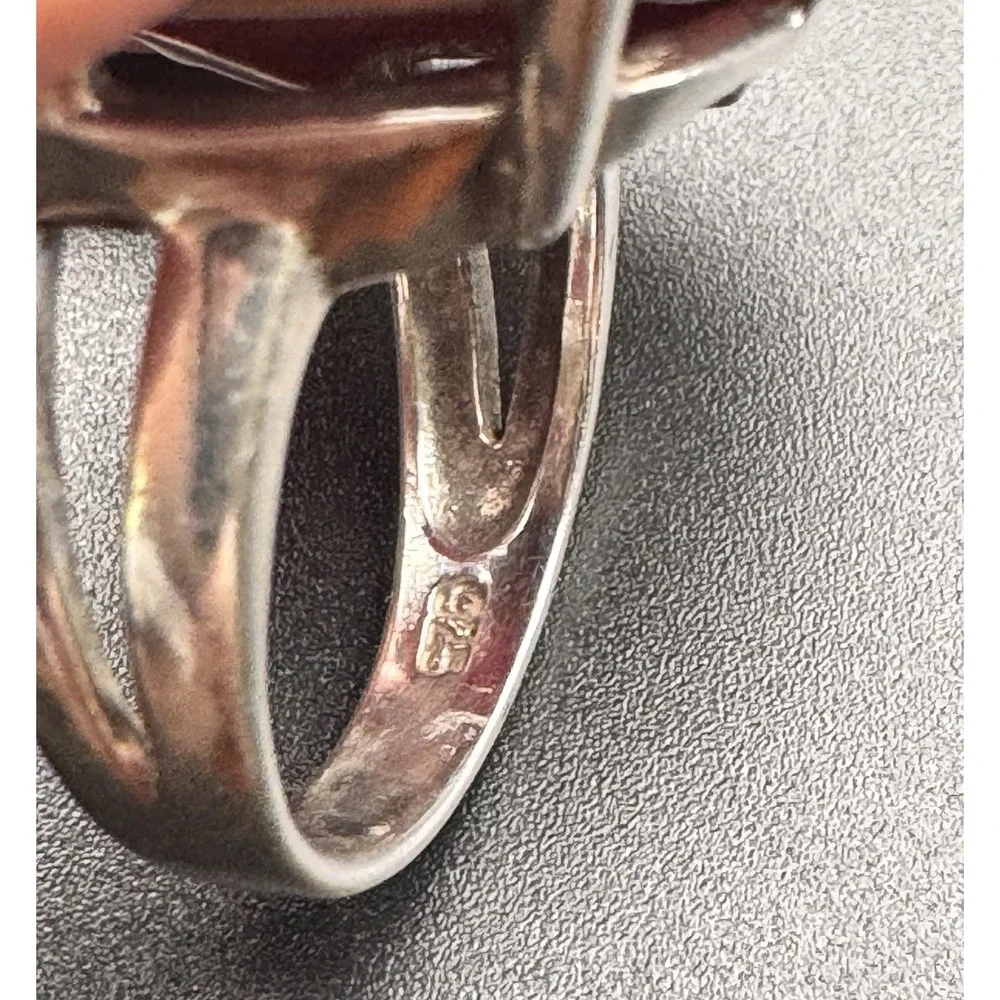 Sterling Silver Panther Carnelian Ring Size 8.5 Marcasite Art Deco Style 18.9 gm